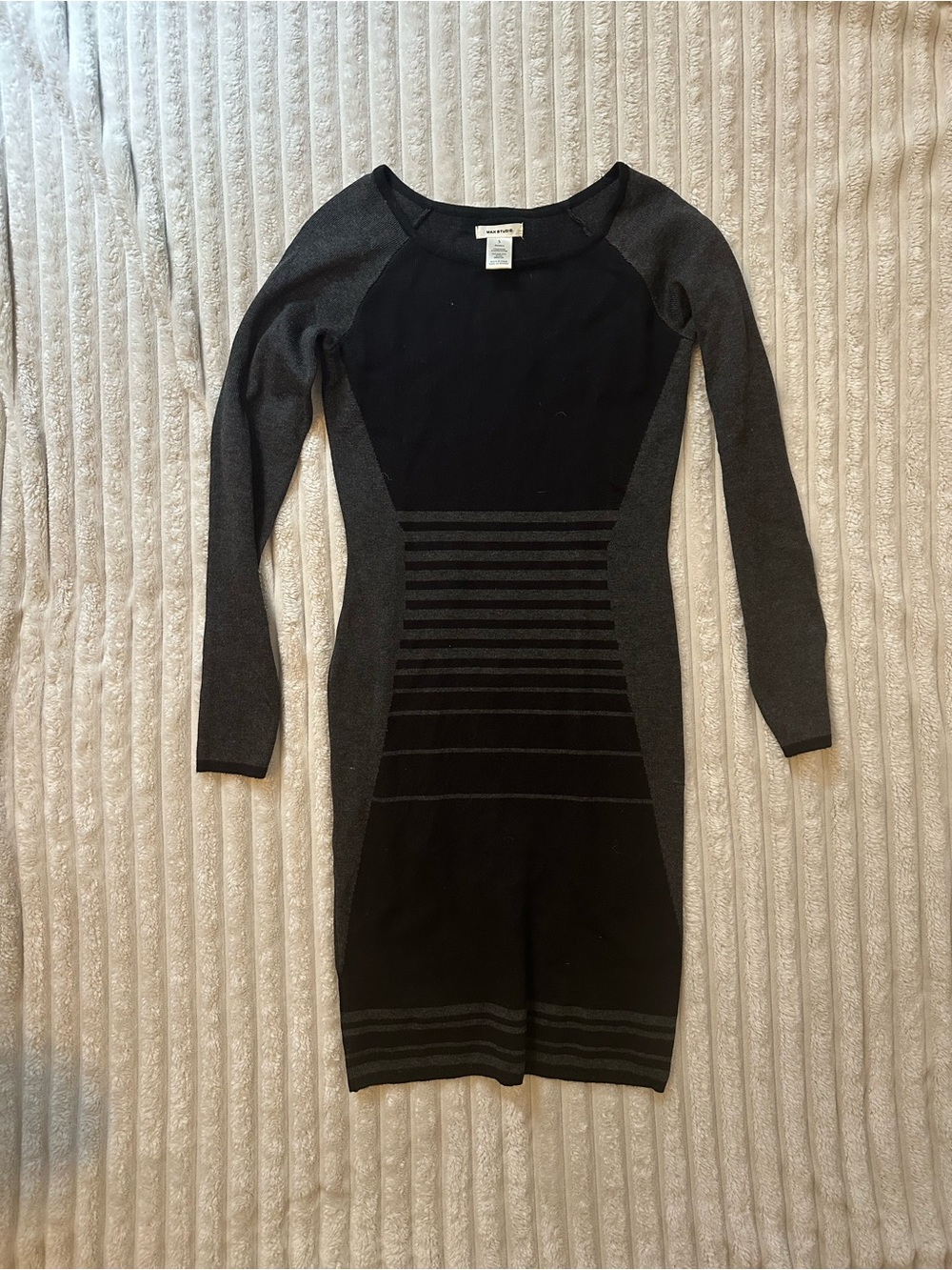 Max Studio Black and Charcoal Long Sleeve Knit Bodycon Dress